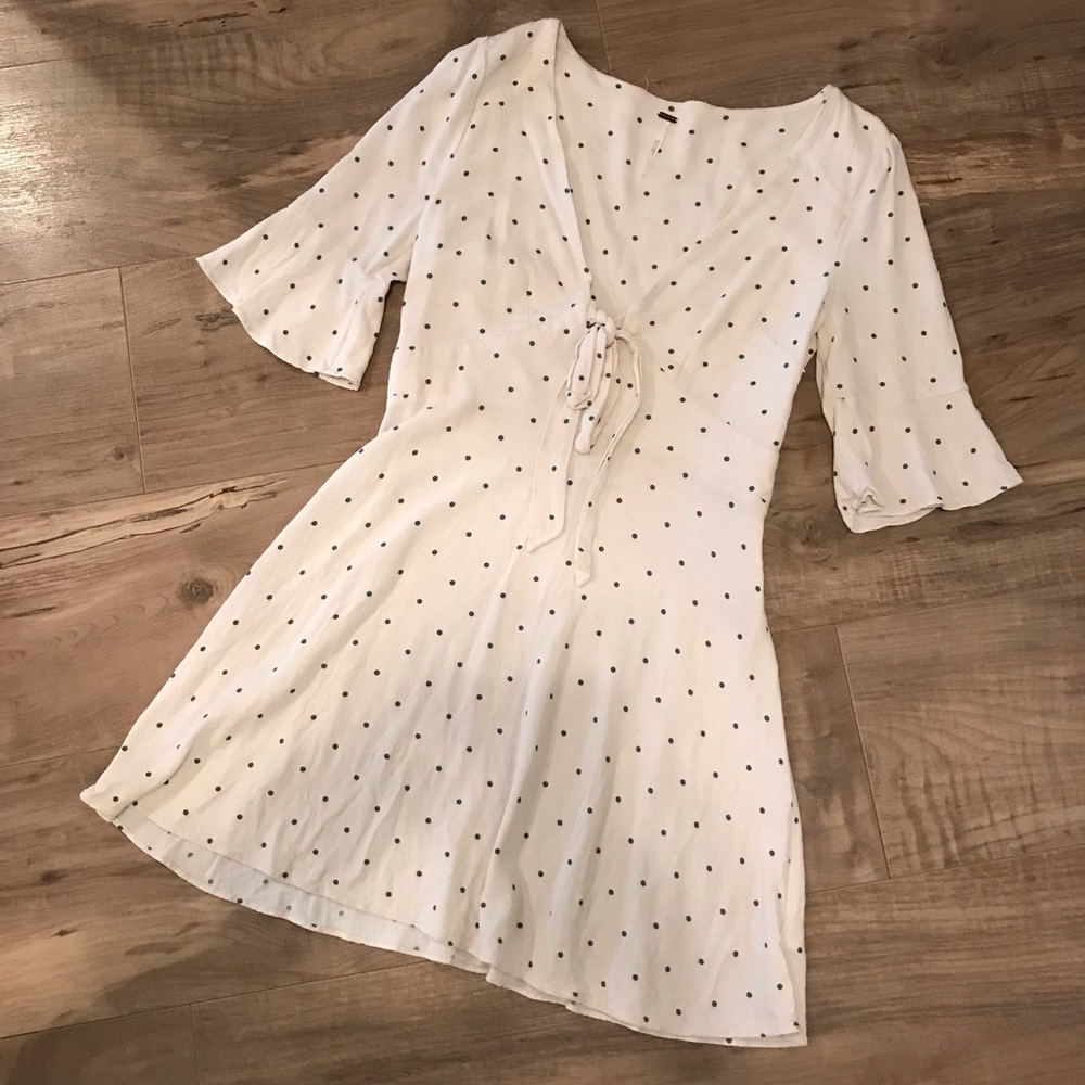 Free People White Green Flutter Sleeve Sundress